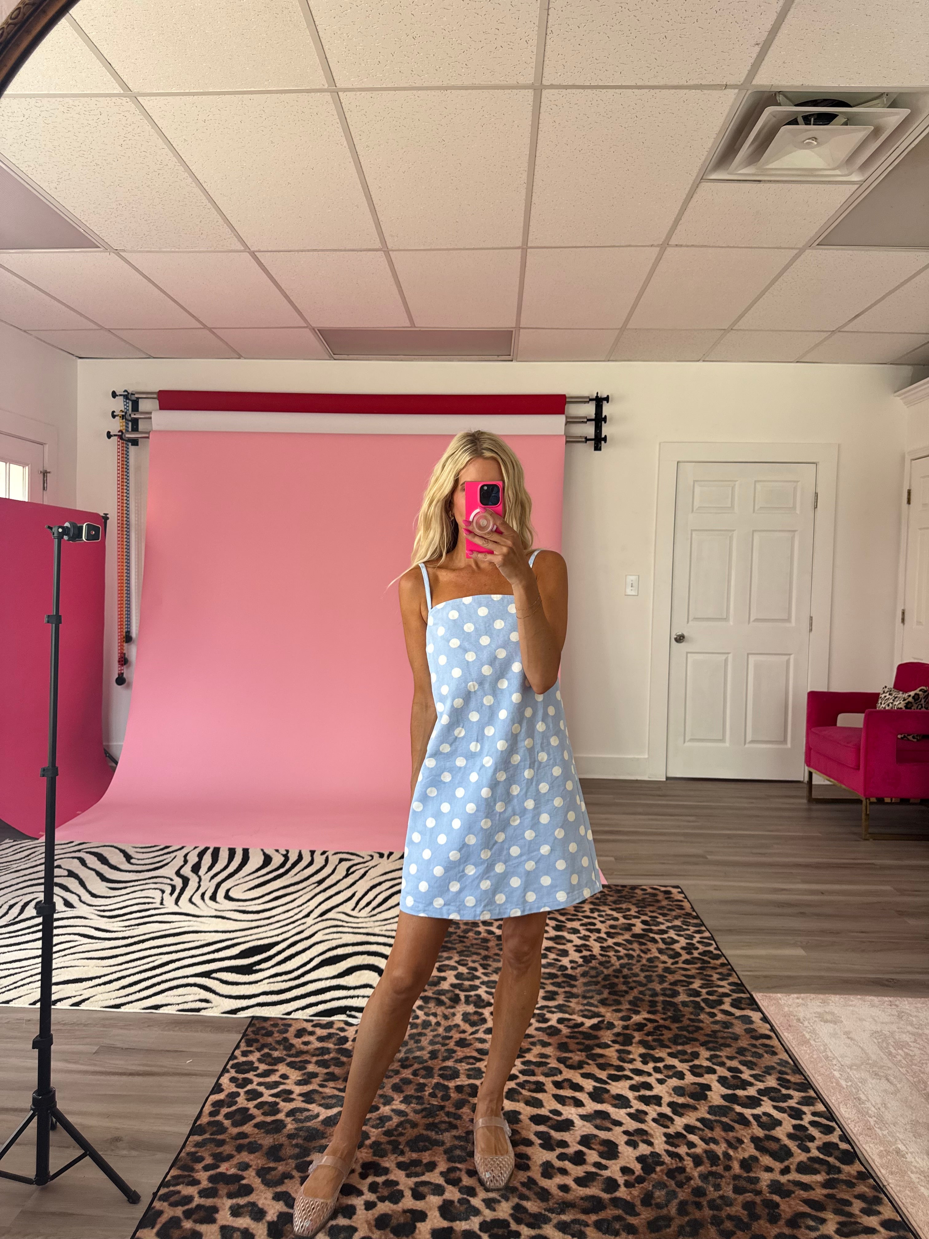 Light Blue Polka Dot Mini Dress – Pink Dinosaur Boutique