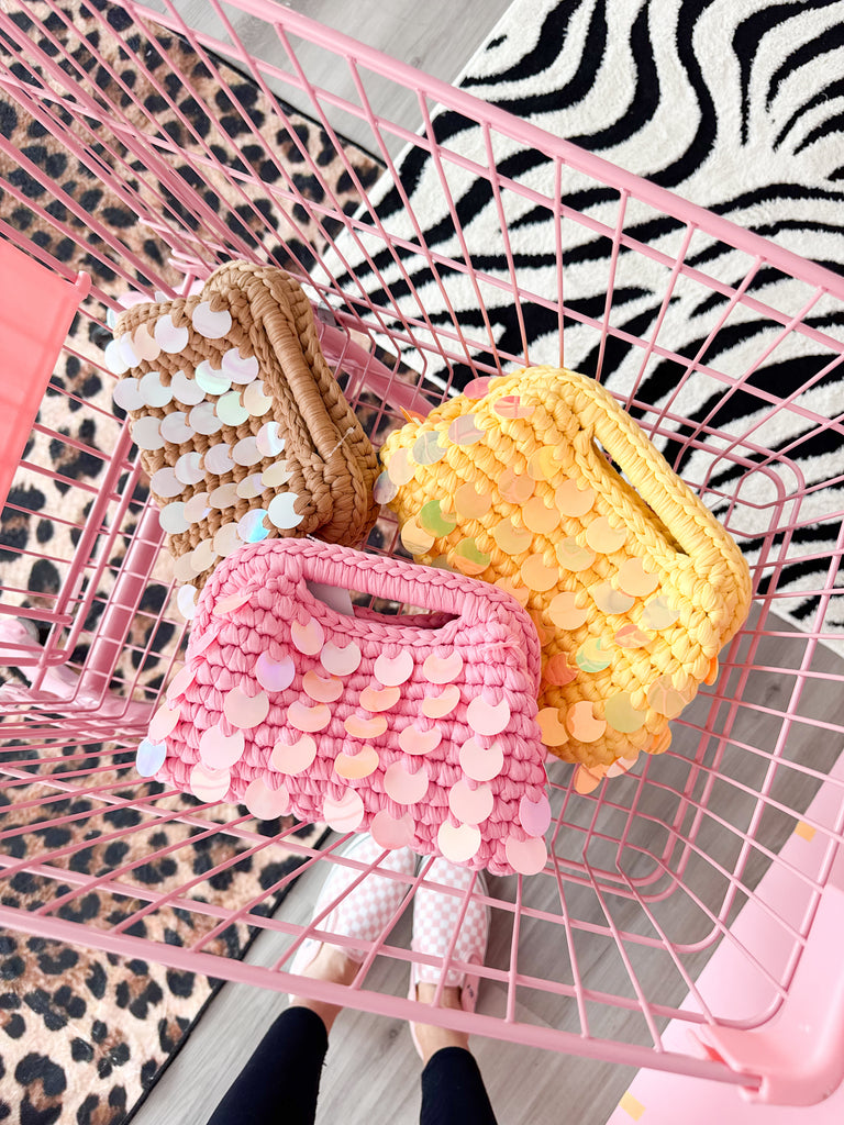 Yellow Tropez Woven Sequin Bag – Pink Dinosaur Boutique