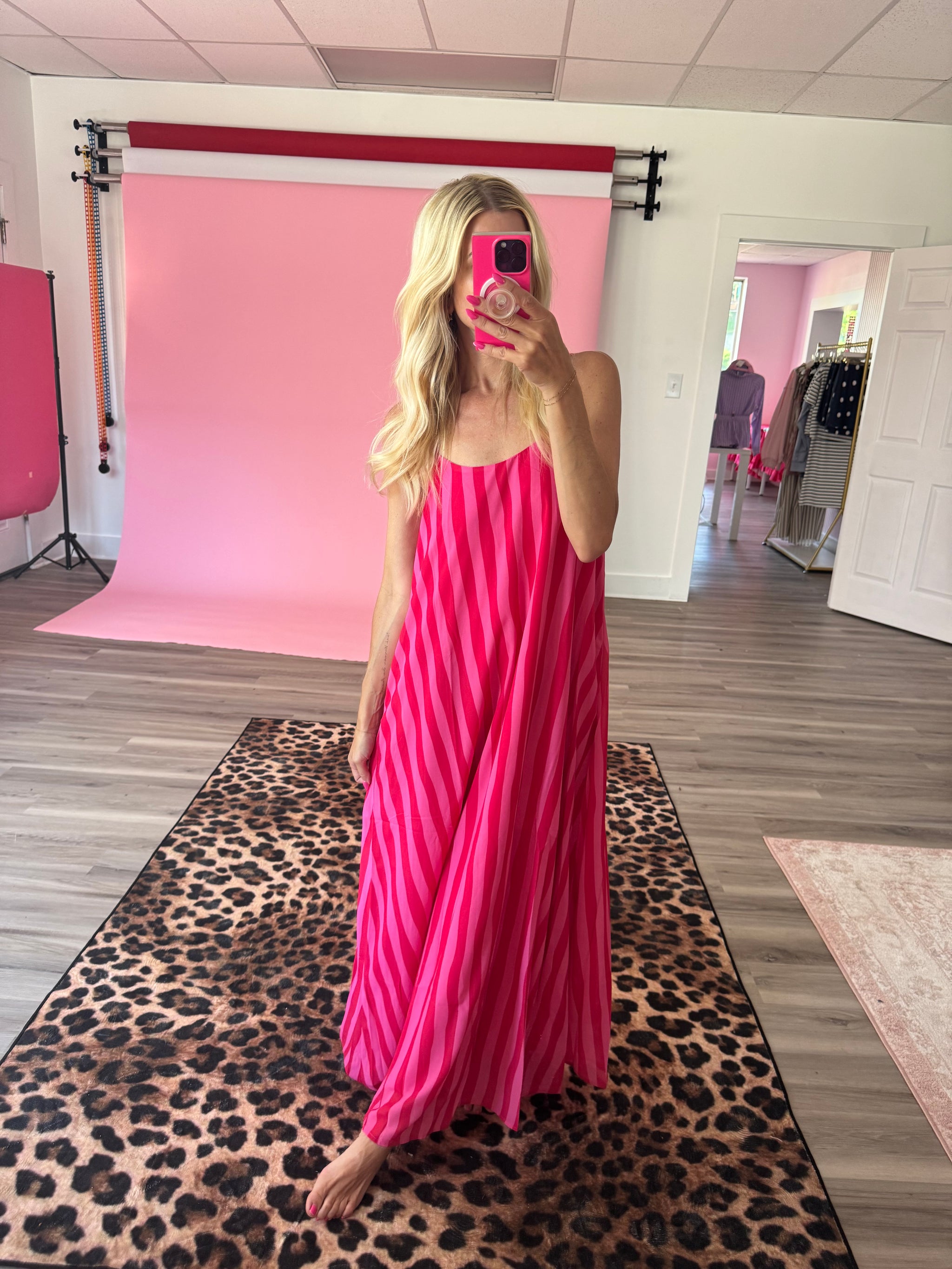 pink vertical striped dress Hot Pink And White Vertical Stripes Geometric A-Line Dress by starrylite